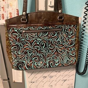 Brown and Blue Floral Women's Bag